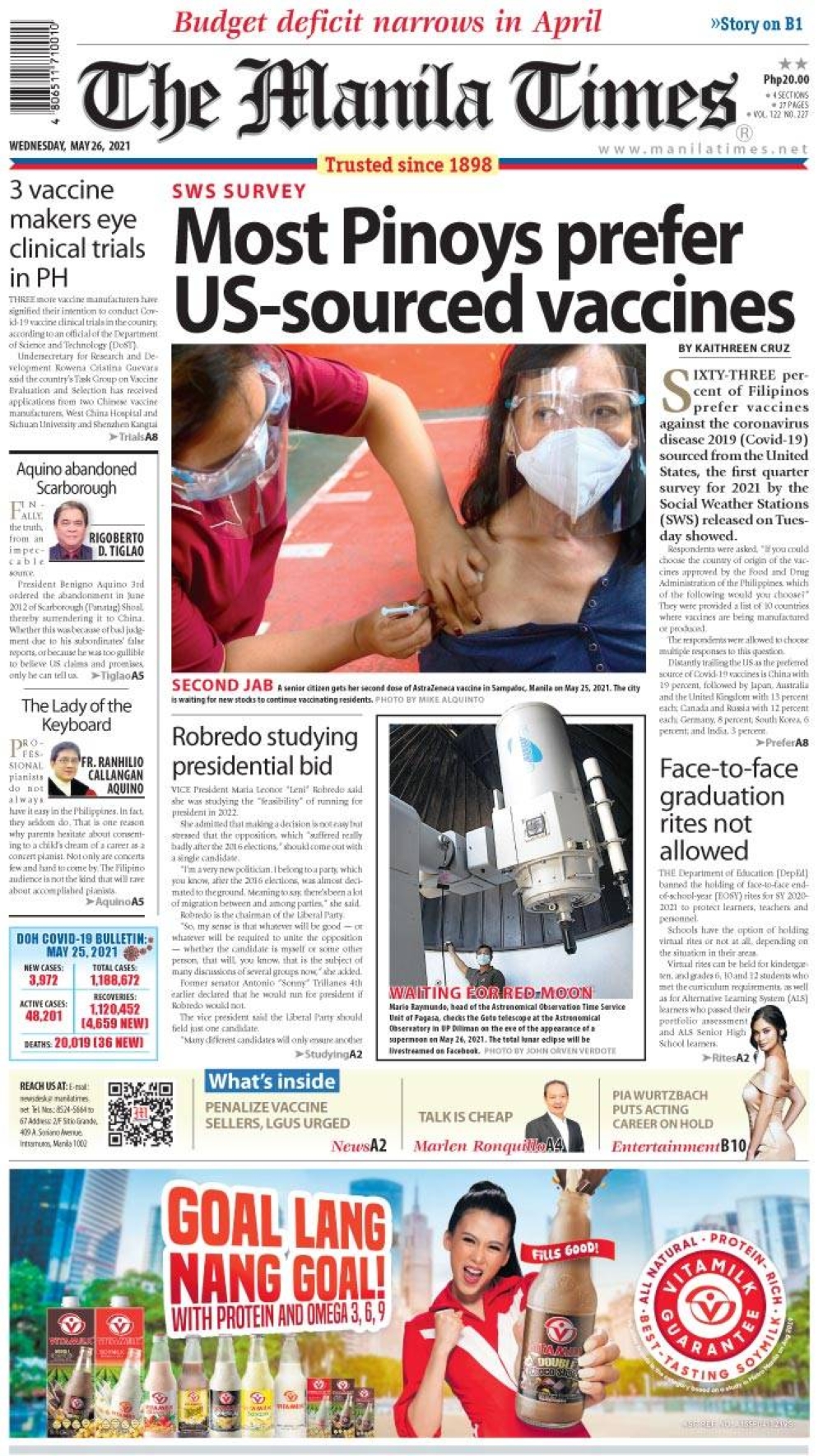 Today S Front Page May 26 21 The Manila Times