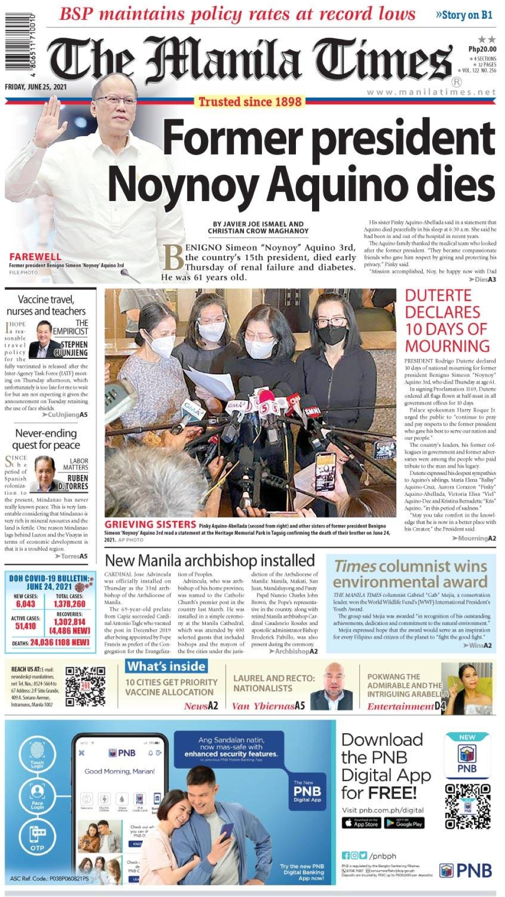 Today S Front Page June 25 21 The Manila Times