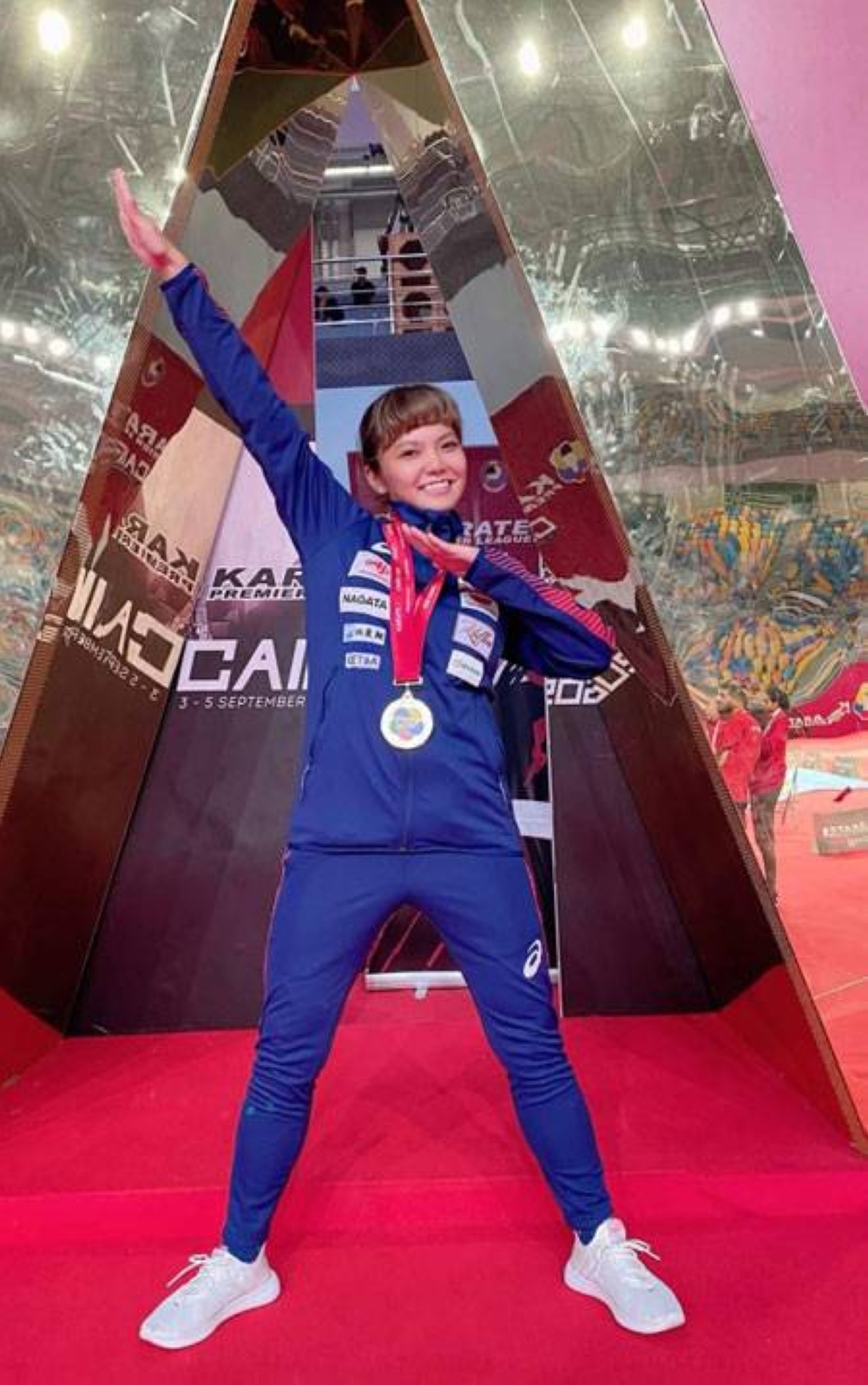 CHAMPION Filipino-Japanese Junna Tsukii celebrates her victory in the women’s kumite-50kg in the 2021 Karate 1 Premier League in Cairo, Egypt in September last year. CONTRIBUTED PHOTO