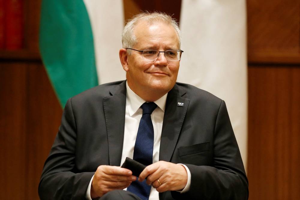 Australian Prime Minister Scott Morrison speaks at the top of a meeting of Australian, US, India and Japan foreign ministers at the Melbourne Commonwealth Parliament Offices in Melbourne on February 11, 2022. AFP PHOTO