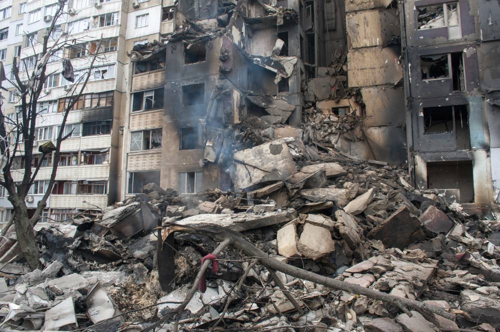 An apartment building is seen damaged after shelling in Kharkiv, Ukraine, Tuesday, March 8, 2022. AP PHOTO
