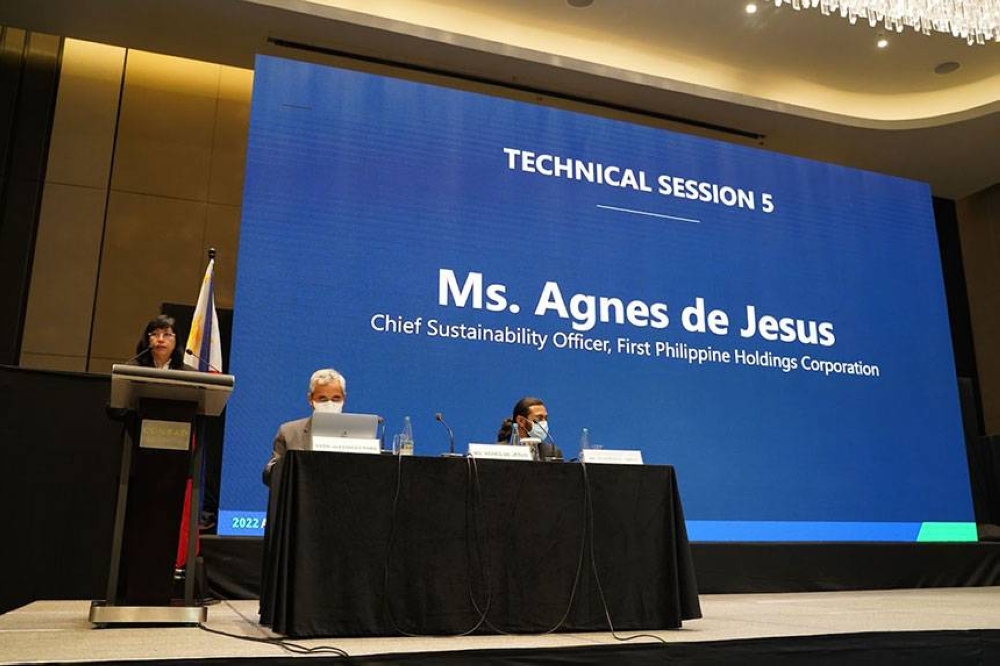 Technical Session 5 on Day 2 included speakers, (from left), First Philippine Holdings Inc. Chief Sustainability Officer Agnes De Jesus, Arise Philippines Co-Chairman VADM Alexander Pama, and Youth Innovation Lab Nepal Executive Director Pradip Khatiwada.