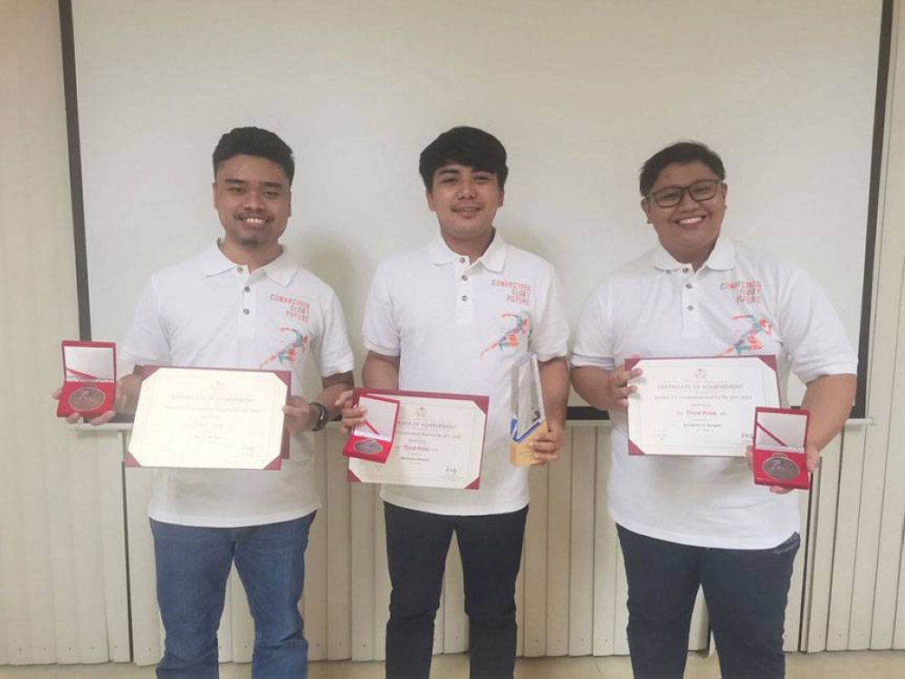 (L to R) Renante Burgos Jr., Mharjon Abante and Roy Molod Jr. with their Philippines and Asia Pacific trophies.  CONTRIBUTED PHOTO