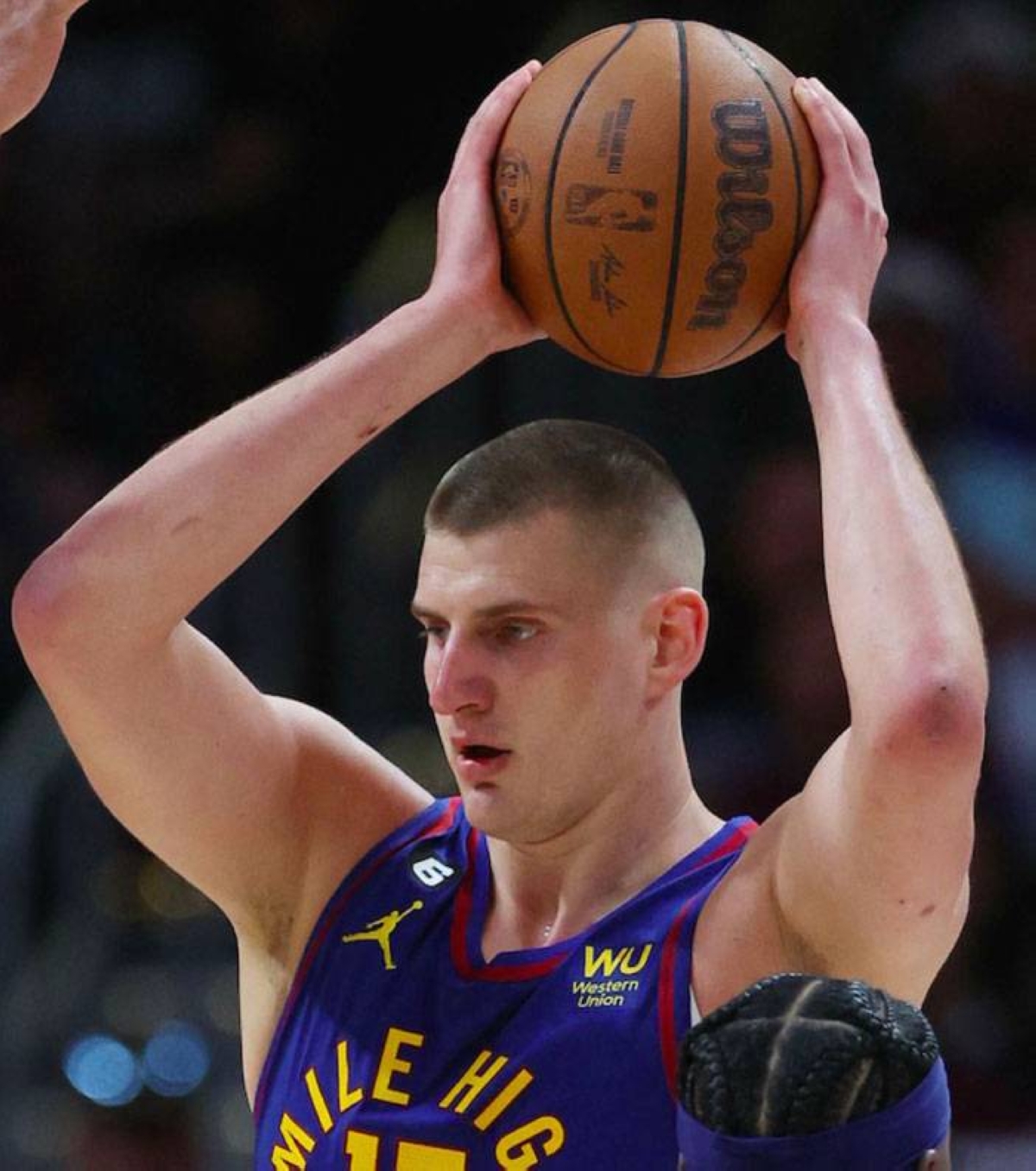 Nikola Jokić of the Denver Nuggets looks to pass the ball a during the second quarter in Game 1 of the Western Conference Finals at Ball Arena on Tuesday, May 16, 2023, in Denver, Colorado. AFP PHOTO