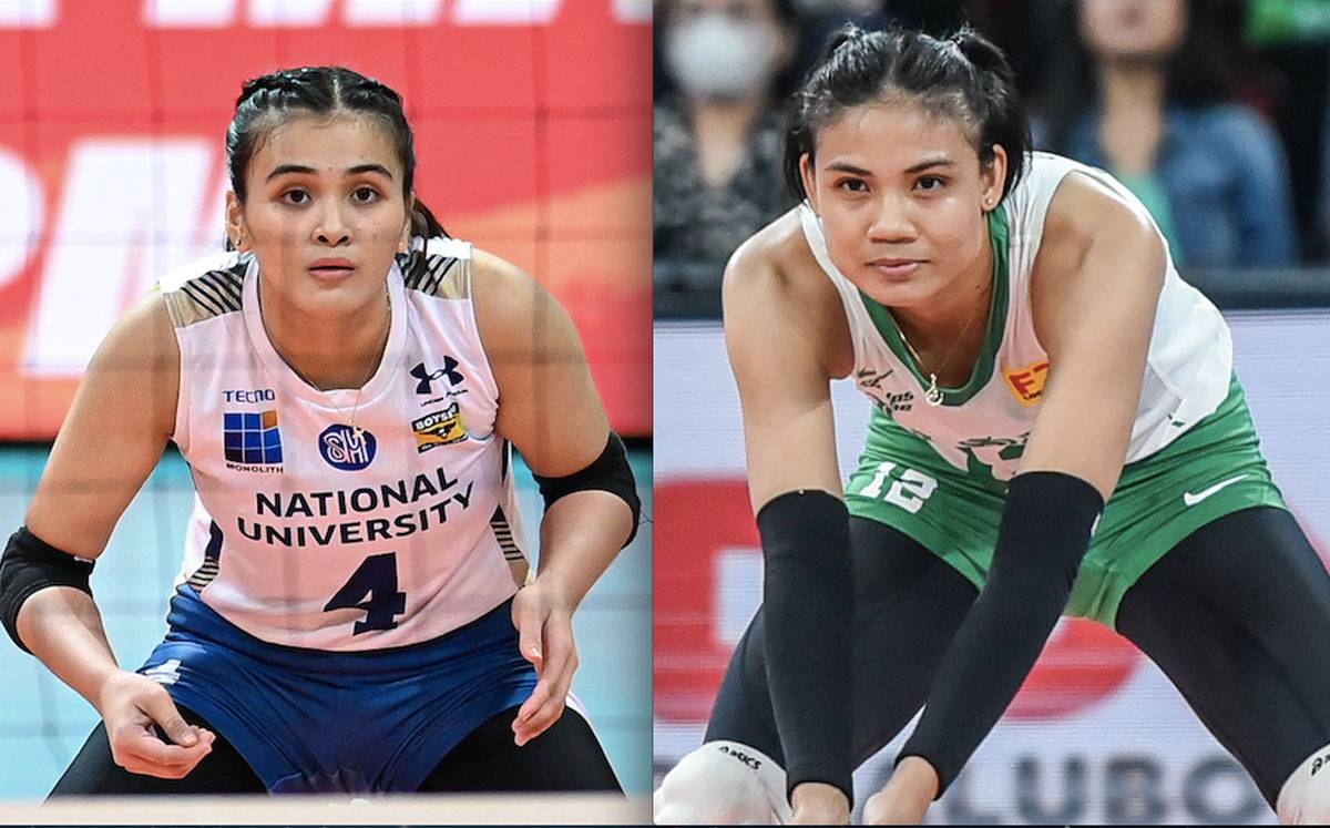 NU’s Bella Belen (left) and La Salle’s Angel Canino. UAAP PHOTOS