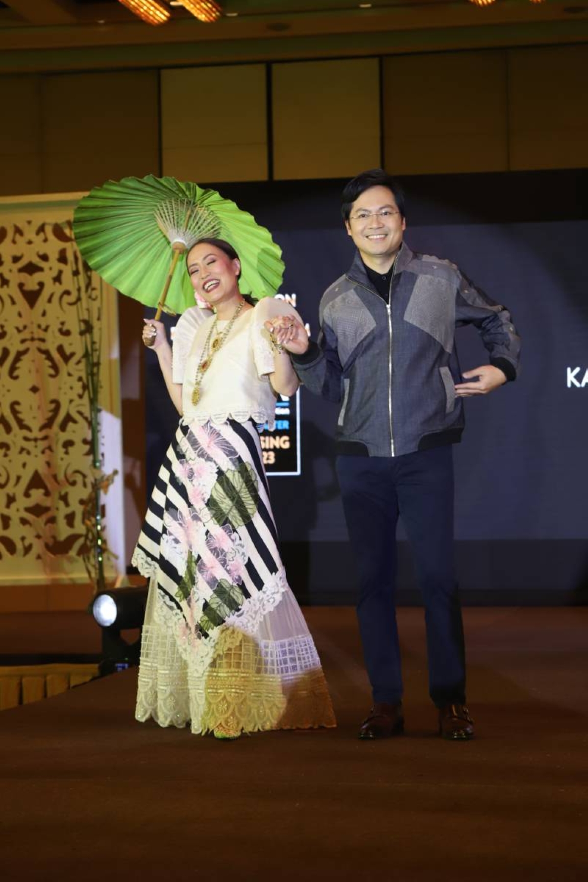 Tourism Promotions Board Chief Operating Officer Marga Nograles and her husband, Civil Service Commission Chairperson Karlo Nograles, showcased the creations of Cebu's fashion designer Philip Rodriguez.