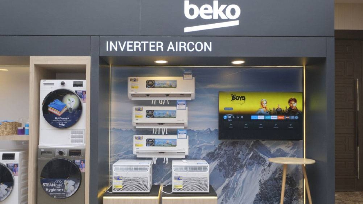 Beko’s wide range of appliances include (from left) inverter aircons, washing machines, cooking ranges and refrigerators.