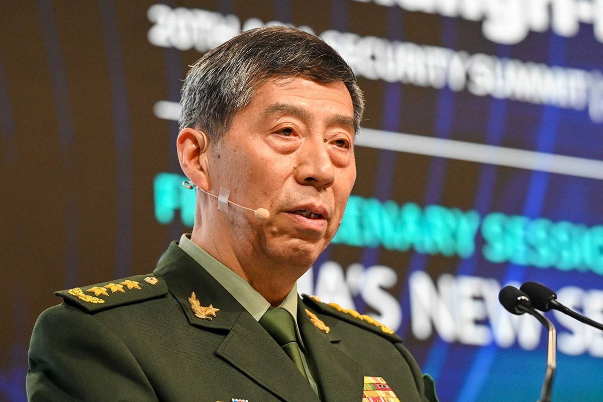 China's Minister of National Defence Li Shangfu delivers a speech during the 20th Shangri-La Dialogue summit in Singapore on June 4, 2023. Roslan RAHMAN / AFP