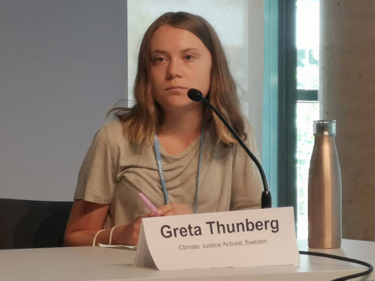 Swedish climate activist Greta Thunberg at a news conference of youth activ...