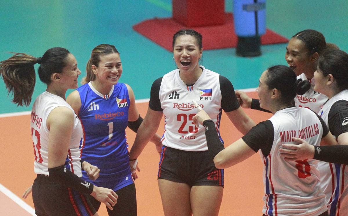 The Philippine women's volleyball team celebrate after scoring a point against India in the AVC Challenge Cup in Indonesia. PHOTO FROM AVC FACEBOOK PAGE