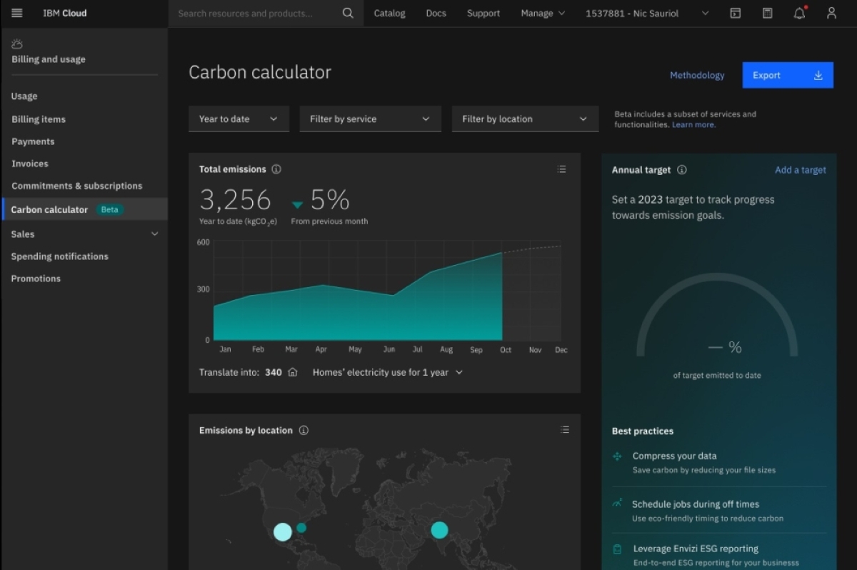 The Cloud Carbon Calculator enables organizations to measure, track, manage and report their carbon emissions associated with their hybrid multicloud journey. PHOTO FROM IBM