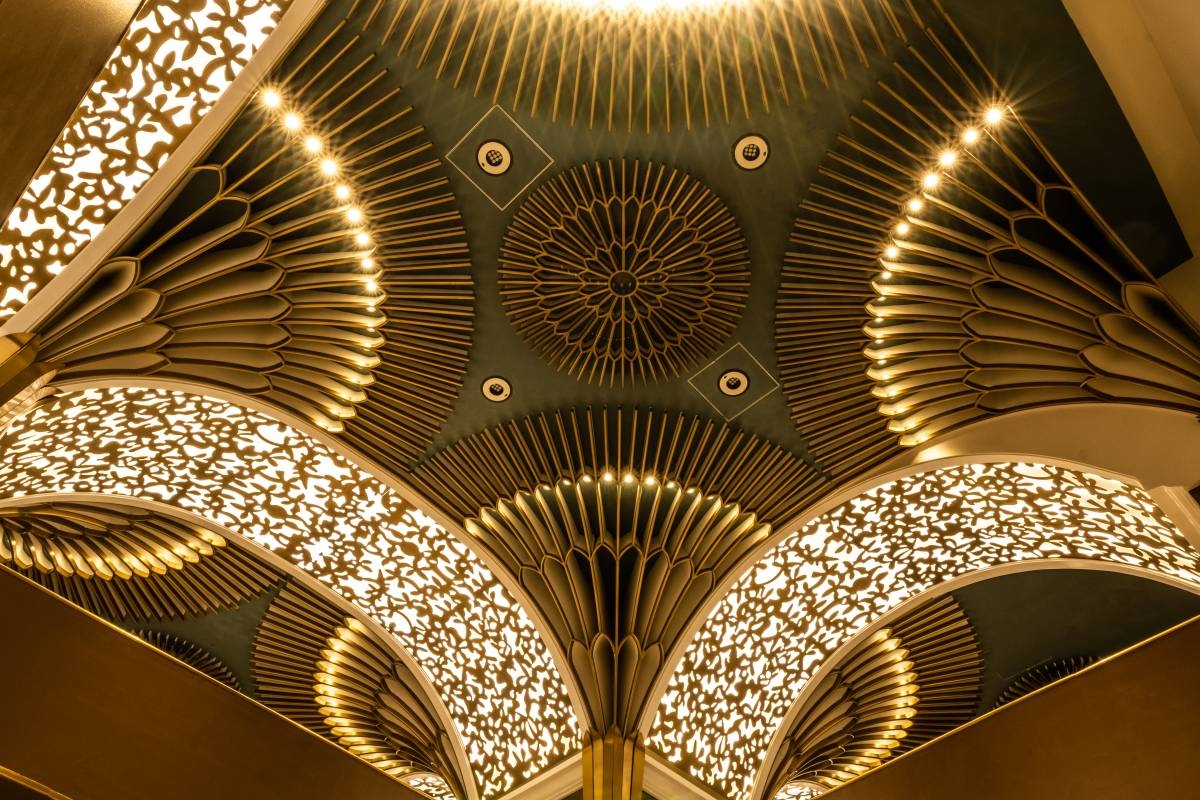 Glass Ballroom’s colorful peacock-inspired ceiling