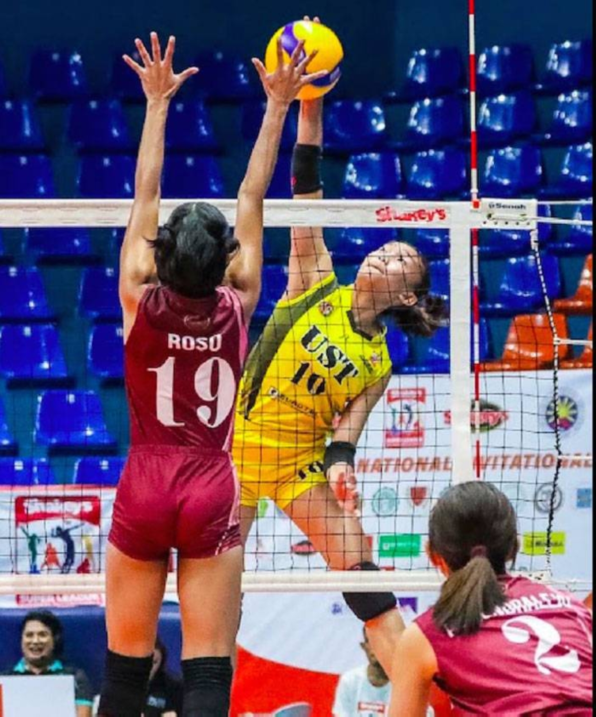 UST’s Xyza Gula attacks against an Enderun player during the 2023 Shakey’s Super League National Invitationals knockout quarterfinals on Wednesday, Aug. 2, 2023, at the Filoil EcoOil Centre in San Juan. SSL PHOTO
