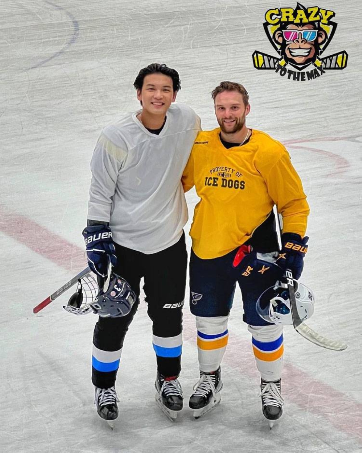 PH HOCKEY MEETS THE NHL Philippine national ice hockey team forward Kenwrick Sze (left) skates with St. Louis Blues forward Nathan Walker in Sydney, Australia on Friday, Aug. 11, 2023. PHOTO FROM SZE’S INSTAGRAM