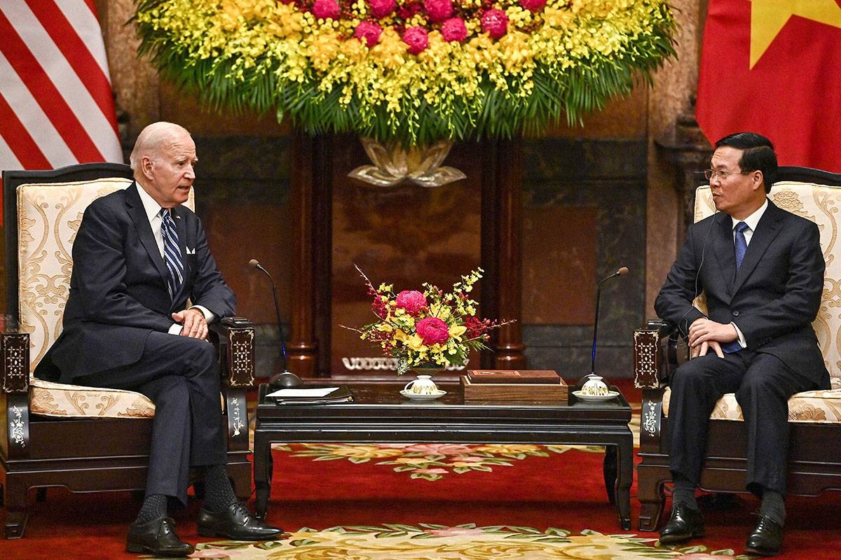 Rare meet Vietnam’s President Vo Van Thuong and US President Joe Biden hold a meeting at the Presidential Palace in Hanoi on Monday, Sept. 11, 2023. AFP PHOTO