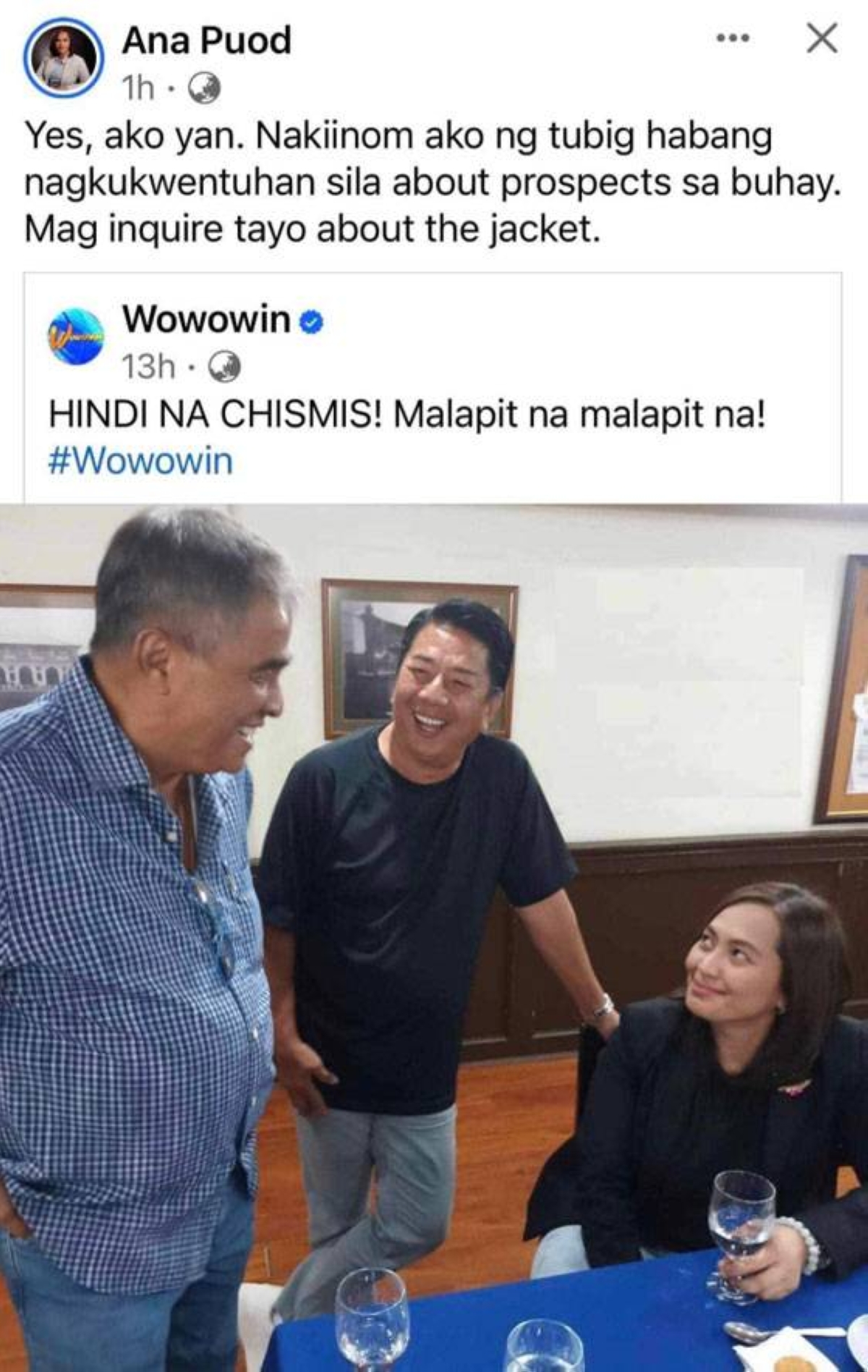 While PTV4 General Manager Ana Puod posted this picture with comedian and gameshow host Willie Revillame, she said the possible inclusion of ‘Wowowin’ in the government network’s programming is still under discussion.