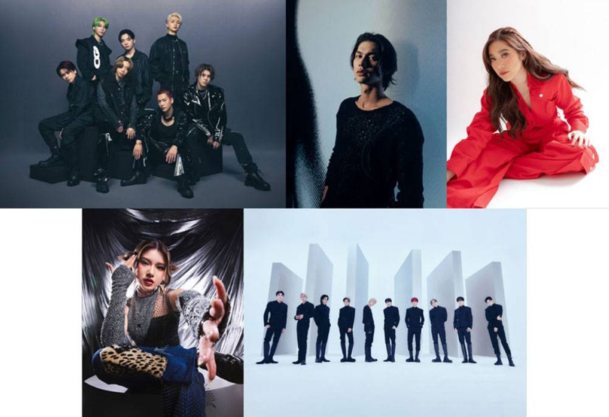 ASIA'S BEST Best Asia Act nominees (clockwise from top left) Japan’s BE:FIRST, Thailand’s Vachirawit Chivaaree or simply Bright, Philippines’ Moira dela Torre, Indonesia’s Tiara Andini and South Korea’s TREASURE