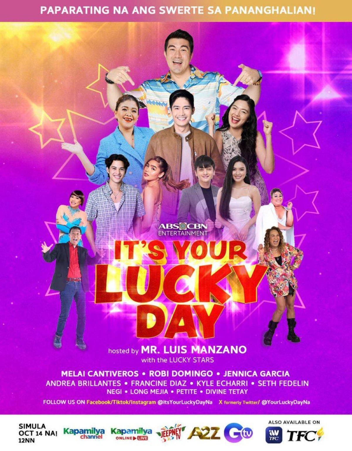Poster for the show It’s Your Lucky Day, set to air on Monday, Oct. 14, 2023. PHOTO FROM ABS-CBN FACEBOOK PAGE