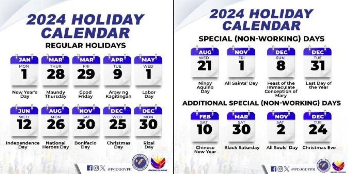 Marcos declares regular holidays, special nonworking days for 2024
