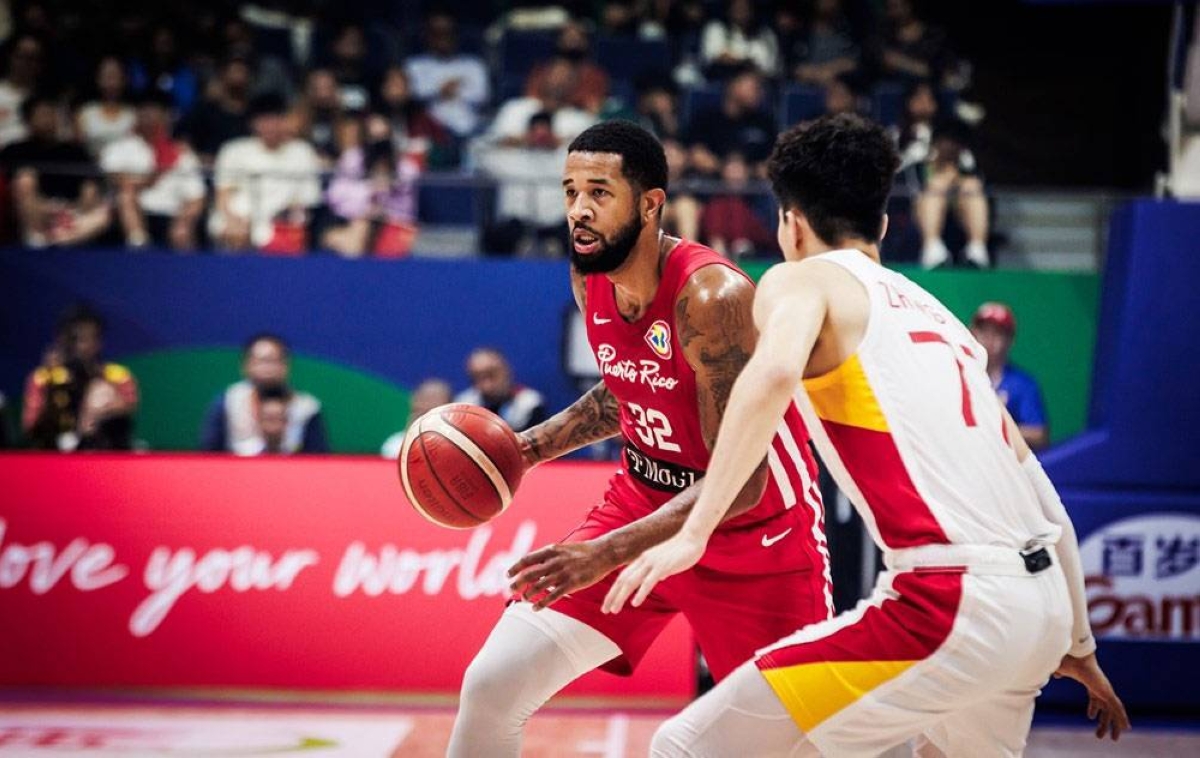 Chris Ortiz (32) lead the Puerto Rico national team to a 3-2 win-loss record in the 2023 FIBA World Cup. FIBA. BASKETBALL PHOTO