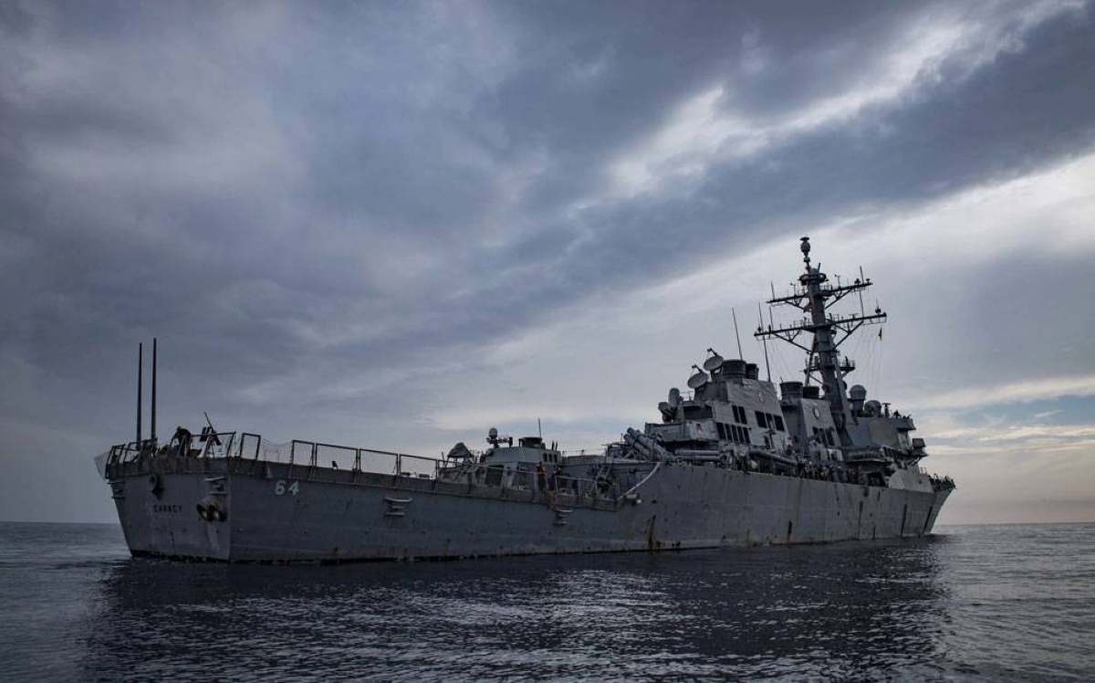 DEFENSIVE FIRE This image provided by the US Navy shows the USS Carney in the Mediterranean Sea on Oct. 23, 2018. The UUS Carney, a Navy destroyer, on Thursday Ocr. 19, 2023, took out three missiles that had been firing from Yemen and were heading north, US officials said. The officials spoke on condition of anonymity to discuss military operations not yet announced. PHOTO BY MASS COMMUNICATION SPC. 1ST CLASS RYAN U. KLEDZIK /US NAVAL FORCES EUROPE-AFRICA VIA AP