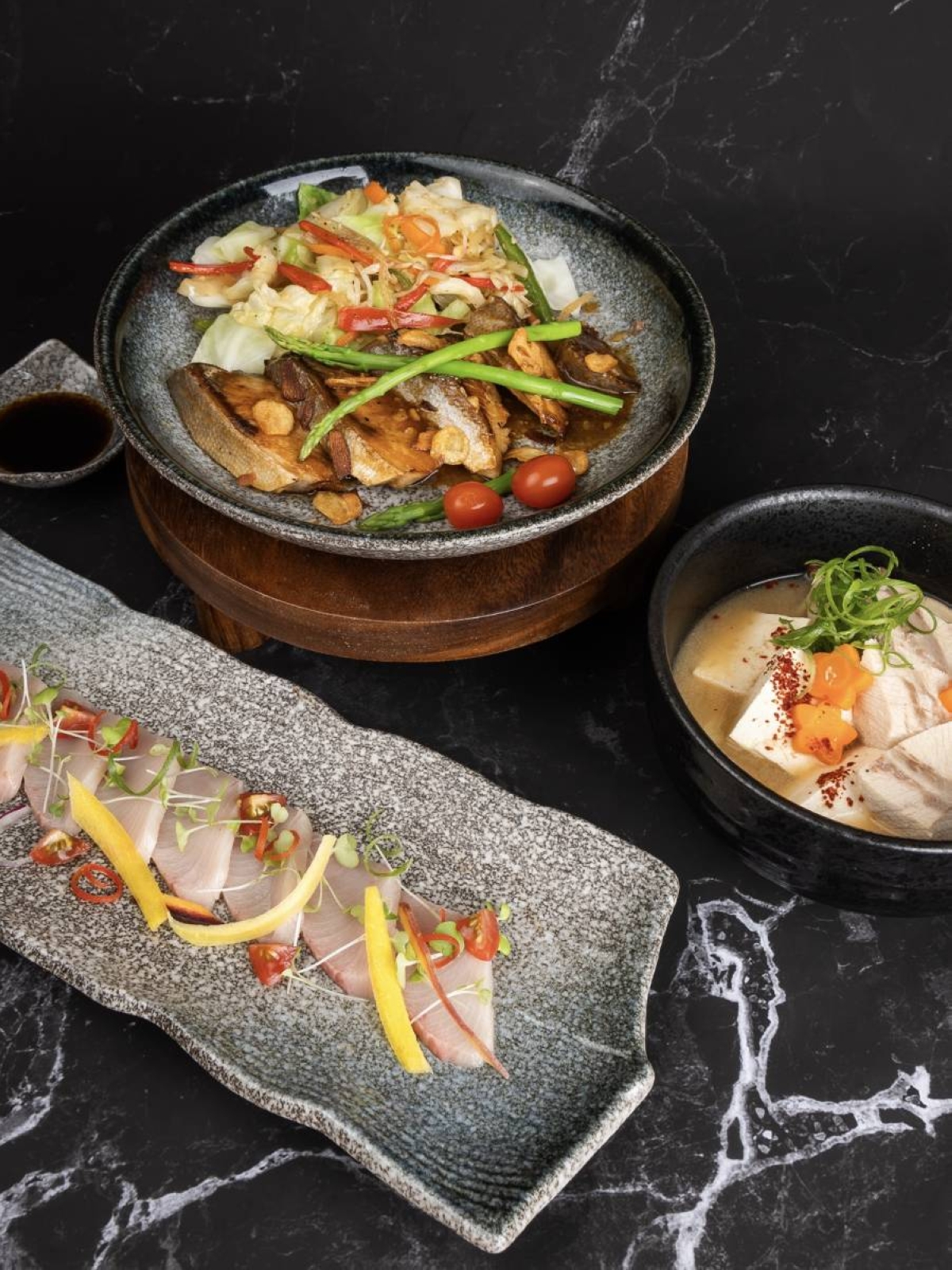 Japanese-Korean restaurant Ginzadon crafts three meat-free dishes from one core ingredient: hamachi (yellowtail fish). 