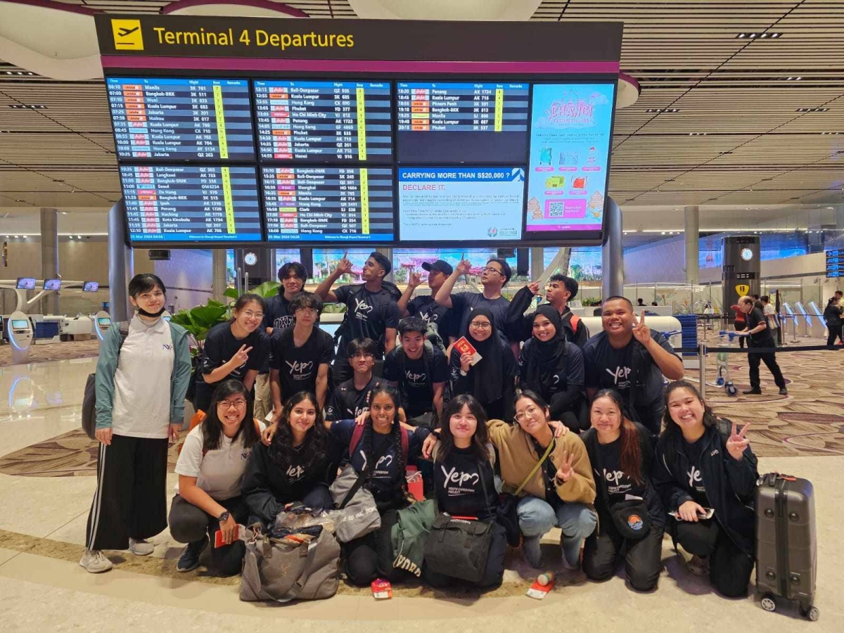 Nanyang Polytechnic of Singapore students gather at Changi Airport before their departure for Manila for the Nanyang Polytechnic Youth Expedition Project Philippines 2024, which culminates on Monday, April 1, 2024. CONTRIBUTED PHOTO