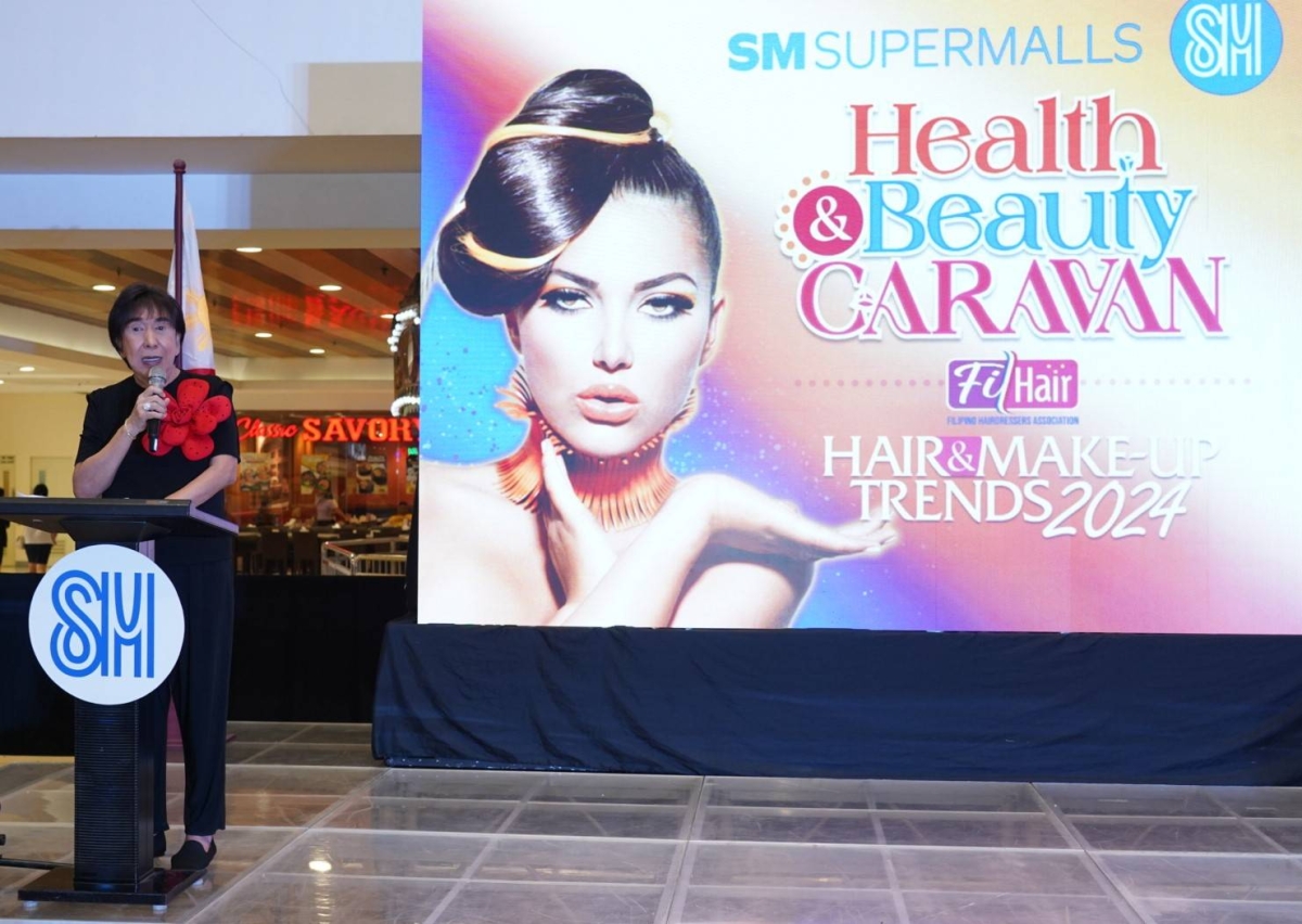 Filipino Hairdressers’ Association President Ricky Reyes speaks at the press launch of the 3rd Health and Beauty Caravan at SM Megamall. CONTRIBUTED PHOTO