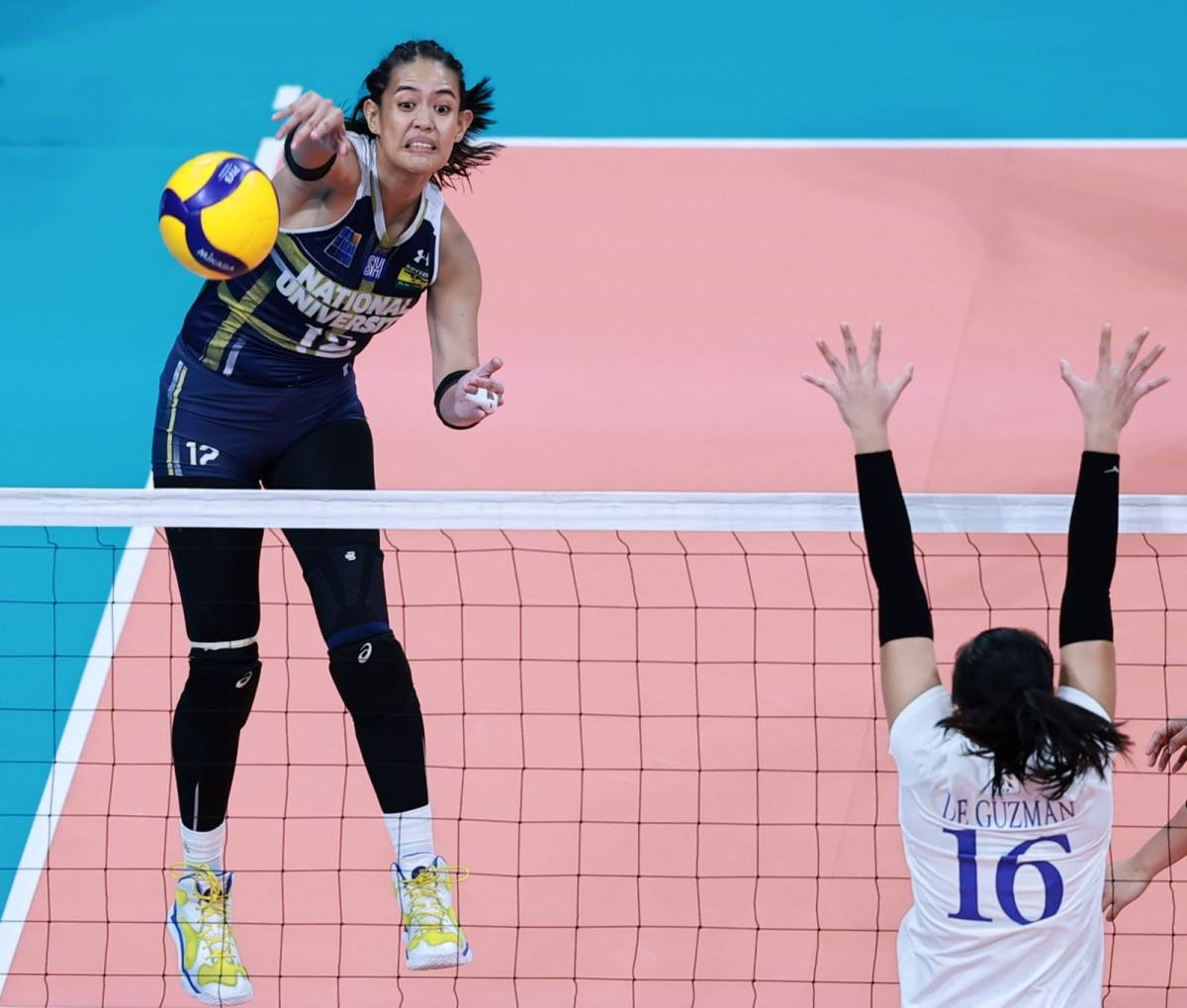 The NU Lady Bulldogs sweep the Ateneo Blue Eagles, 25-22, 25-16, 25-15, in the UAAP Season 86 women's volleyball round 2 match at the Mall of Asia Arena in Pasay on Wednesday, April 10, 2024. Photos by Rio Deluvio