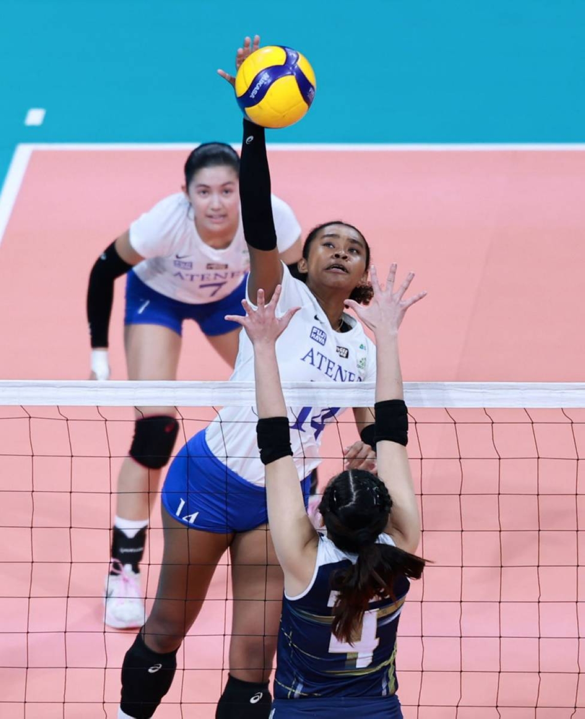 The NU Lady Bulldogs sweep the Ateneo Blue Eagles, 25-22, 25-16, 25-15, in the UAAP Season 86 women's volleyball round 2 match at the Mall of Asia Arena in Pasay on Wednesday, April 10, 2024. Photos by Rio Deluvio