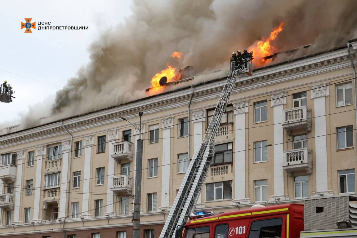 INFERNO Firefighters putting out a fire in a residential building after a Russian airstrike in Dnipro on Friday, April 19, 2024. AFP Photo