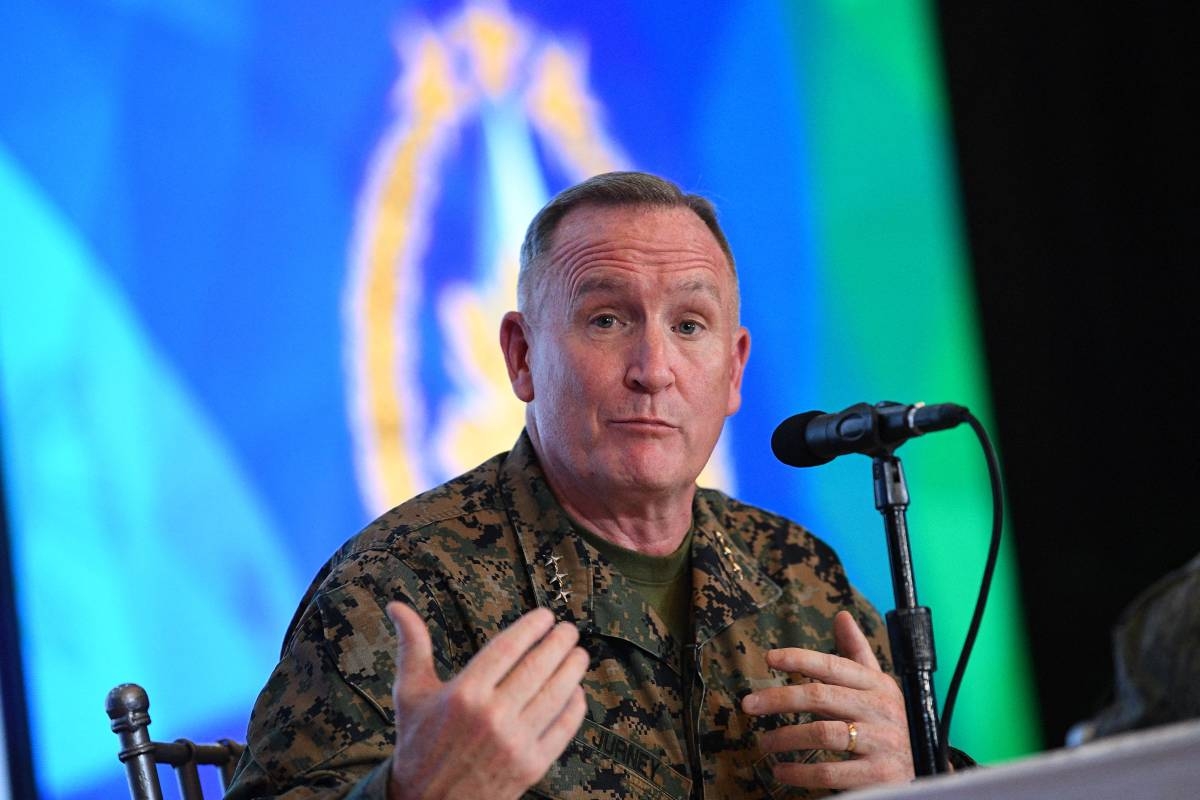 US marines Lieutenant General William Jurney, US exercise director, speaks during a press conference at the military headquarters in Manila on April 22, 2024, after the opening ceremony of the Philippine and US annual joint military exercise. PHOTO BY TED ALJIBE / AFP