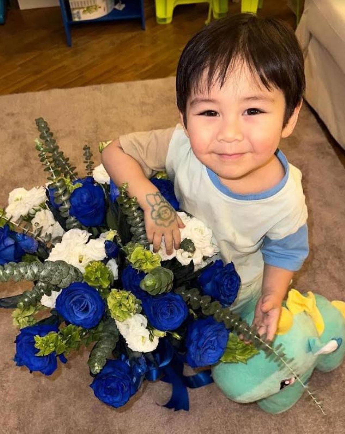 BEYONCE'S BEST FRIEND 2-year-old Tyler with his gifts from Beyonce INSTAGRAM/BEAFABREGAS