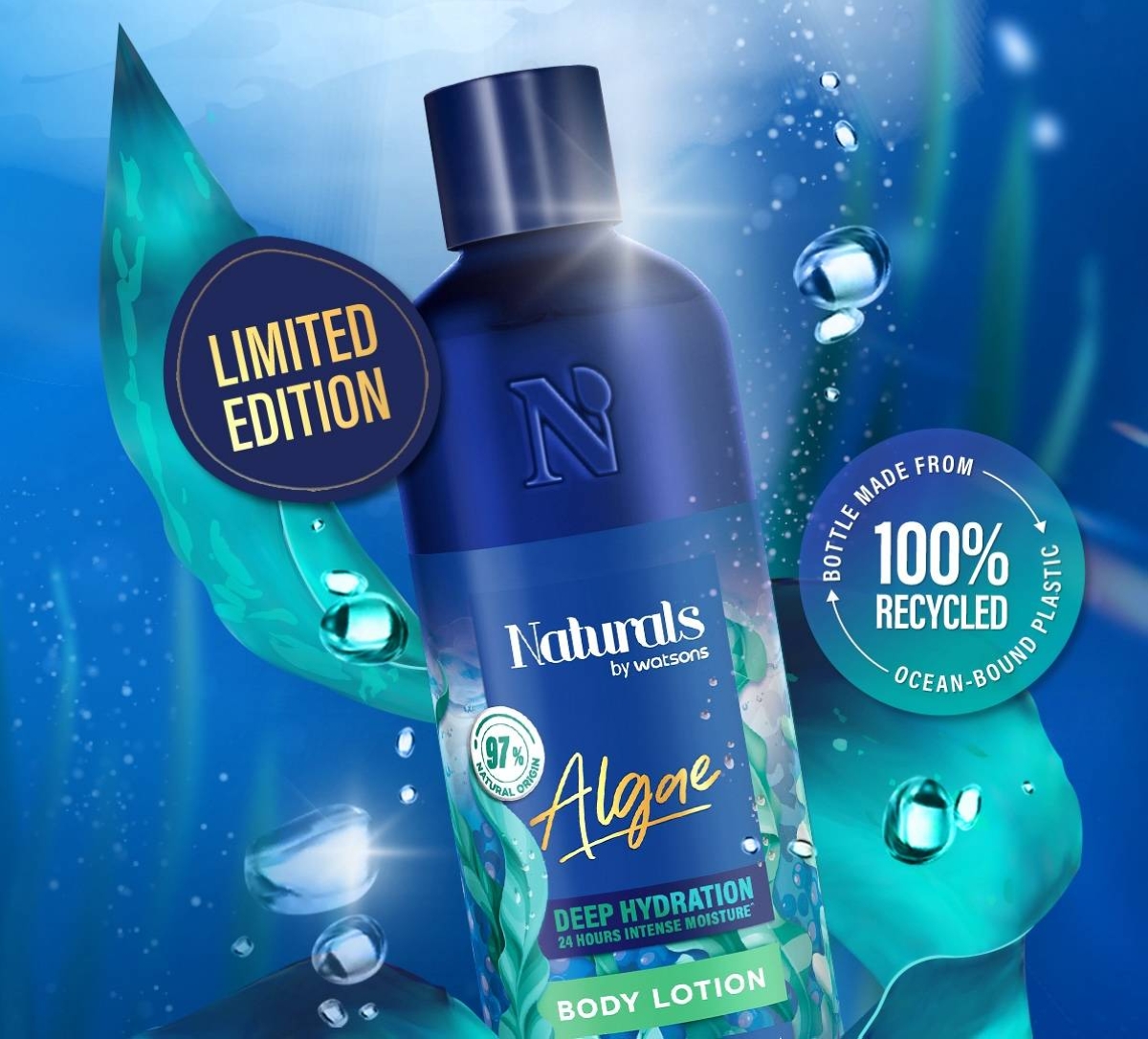 Naturals by Watsons’ Special Edition Blue Beauty range is formulated with over 94 percent natural-origin ingredients. Every bottle is crafted from 100 percent recycled ocean-bound plastic. 