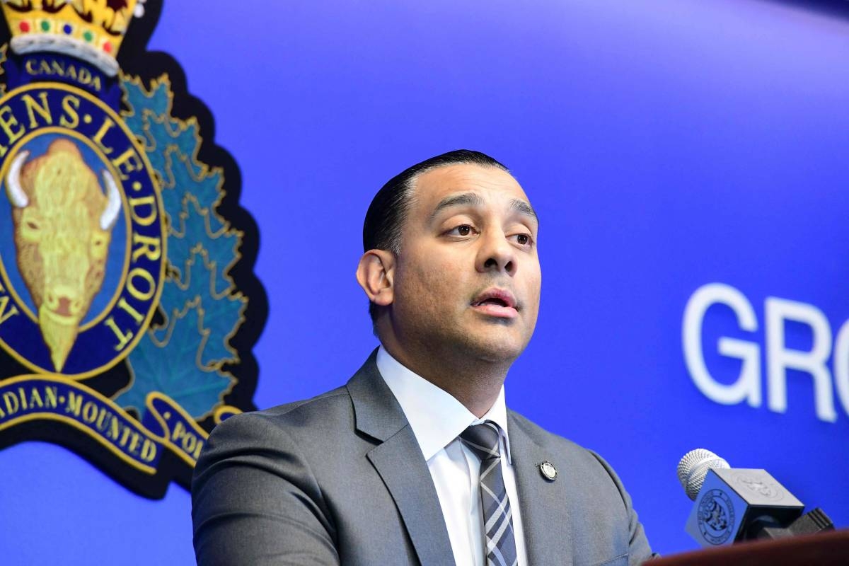 BASELESS CLAIMSRoyal Canadian Mounted Police Superintendent Sandeep Mooker speaks to the media at RCMP Headquarters in Surrey, Canada, on Friday, May 3, 2024. AFP PHOTO