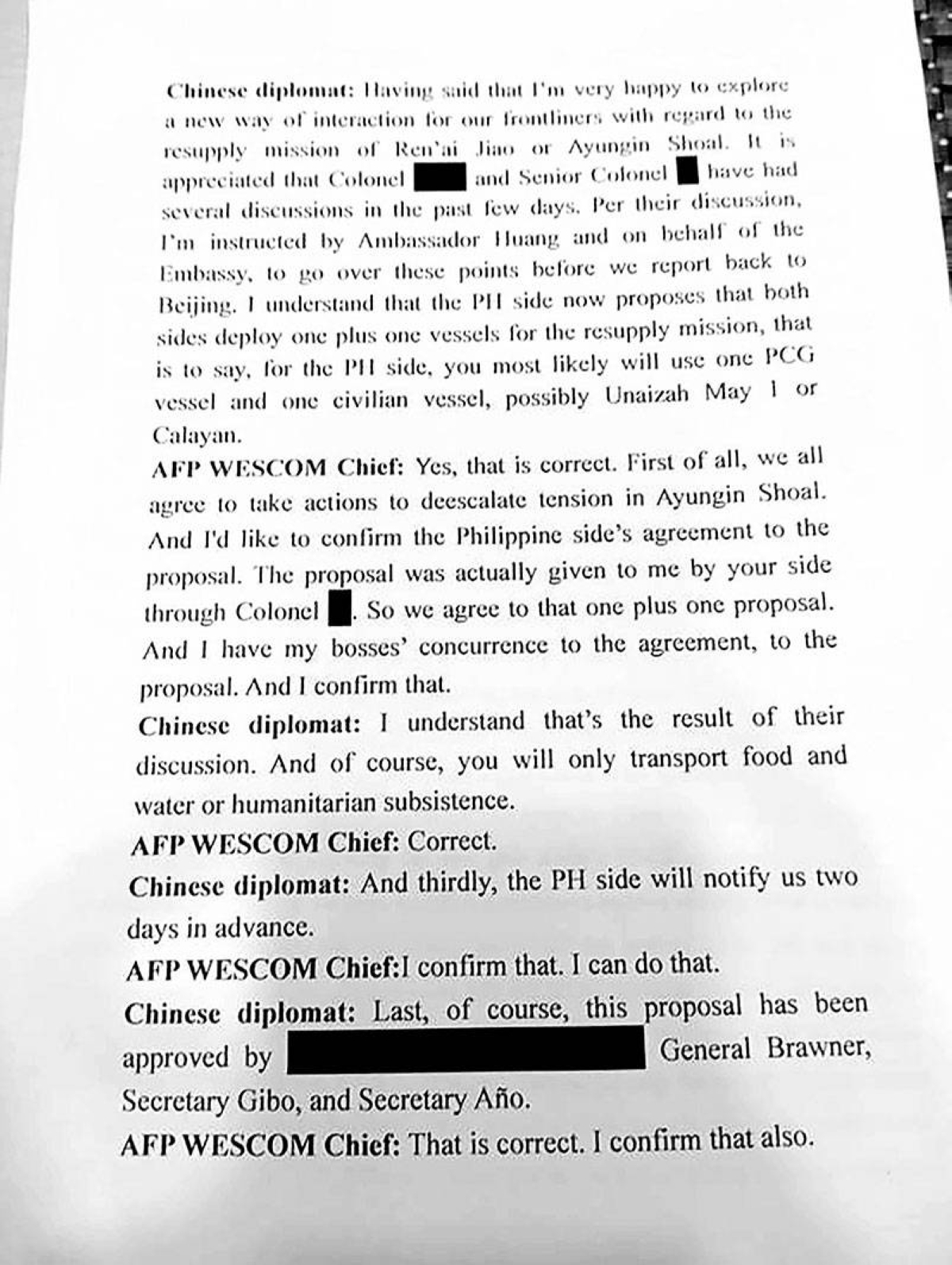 Transcript of the alleged recorded conversation made available for The Manila Times.