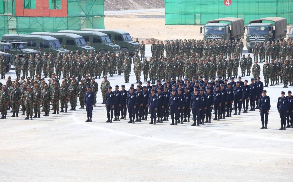 SEE YOU NEXT YEAR The closing ceremony of the Cambodia-China Golden Dragon 2023 joint military exercises is held in Kampong Chhnang province, central Cambodia, on April 5, 2023. XINHUA FILE PHOTO