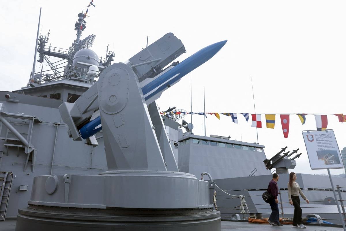 SOPHISTICATED WEAPONRY An MK-13 missile launcher on the bow of the frigate ROCS Cheng Kung during an open day coinciding with the visit of three Taiwanese navy ships at the Keelung Port on March 17, 2024. AFP Photo
