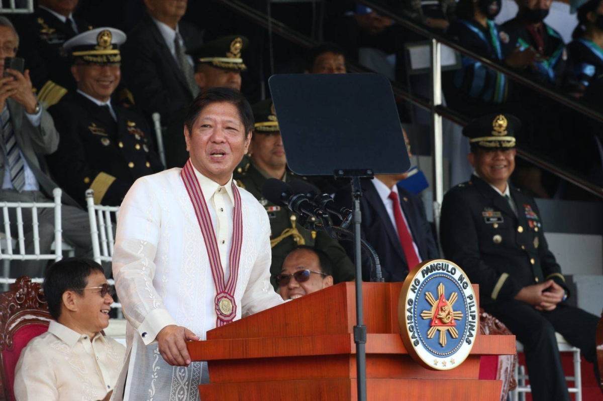 President Ferdinand Marcos Jr. speaks during the commencement exercises of the Philippine Military Academy Madasigon Class of 2023 at Fort del Pilar in Baguio City on Sunday, May 21, 2023. FILE PHOTO BY RENE H. DILAN