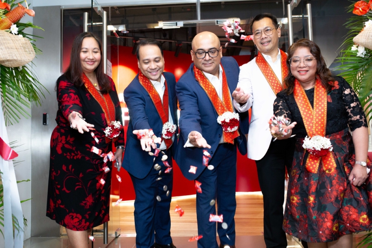 Present at the launch of PRUHouse Makati are (from left) Diana Mercado, head of Agency Growth; Francis Ortega, chief financial officer; Sanjay Chakrabarty, president and chief executive officer; Allan Tumbaga, chief customer and marketing officer; and Marylin Detalla-Averia, chief agency officer. CONTRIBUTED PHOTO