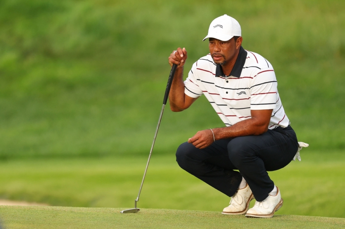 Tiger Woods of the United States lines up a putt on the 17th green during the second round of the 2024 PGA Championship at Valhalla Golf Club on May 17, 2024 in Louisville, Kentucky. AFP PHOTO