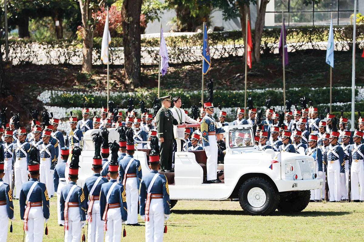 ROLLING BY President Ferdinand Marcos Jr. does a pass-in-review on board an open-top military jeep during the graduation ceremonies for the ‘Bagong Sinag’ (New Hope) Class of 2024 of the Philippine Military Academy at Fort del Pilar in Baguio City on May 18, 2024. Marcos, as commander in chief, addressed the 278 new soldiers, led by Cadet 1CL Jeneth Elumba, who topped her batch, graduating magna cum laude. PHOTO BY RIO DLUVIO