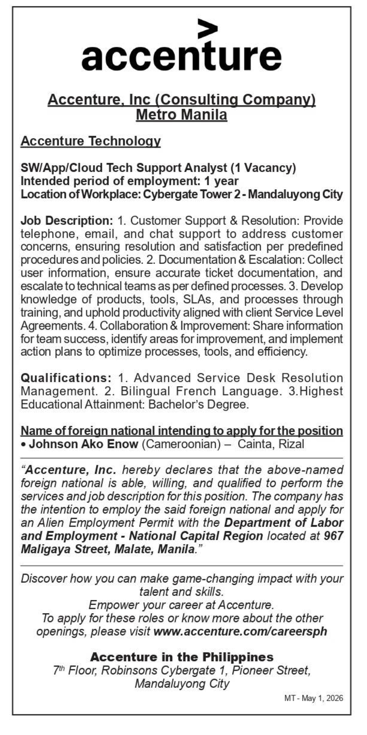 Accentuate your professional development at Accenture | The Manila Times