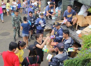 Sailors from the Philippine Navy distributed two truckloads of relief goods to flood victims in Noveleta, Cavite on Thursday. Some residents residing near the swollen river said all their belongings had been swept away by strong currents.  Philippine Navy Photo 