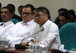 Executive Secretary Paquito Ochoa listens during the budget hearing at the Senate on Tuesday. PHOTO BY RENE H. DILAN