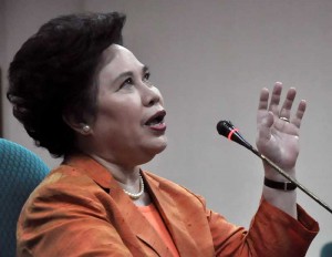 At a press conference on Wednesday, Sen. Miriam Defensor Santiago says her colleagues in the Senate should not be imprisoned for life if found guilty of involvement in the PDAF mess. Photo By Edwin Muli