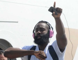 James Harden of the Houston Rockets greets his Filipino fans on his arrival in Manila on Monday. NBA teams Indiana Pacers and Houston Rockets face each other in Thursday’s Manila Global Game.  AFP PHOTO 