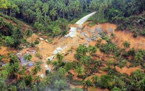 A photograph released Thursday by the Philippine Air Force shows a destroyed road in the town of Sagbayan, Bohol. An intensity 7.2 earthquake on Tuesday resulted in more than 160 deaths, and caused widespread damage in Bohol and Cebu. AFP PHOTO