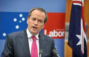 Newly elected leader of Australia’s Labor party Bill Shorten speaking during a media conference at the Parliament House in Canberra on Sunday. AFP PHOTO