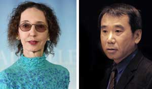 A combo photos of US writer Joyce Carol Oates (left)  and Japanesewriter Haruki Murakami. Both authors are among the writers said to havegood chances of winning the Nobel Prize for Literature if bookmakers areto be trusted.  AFP PHOTO